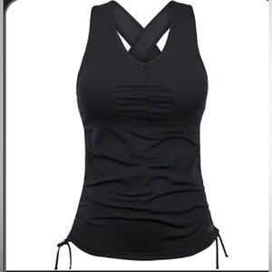 UV Skinz Tankini Top Swimsuit Women's Ruched Tank Top  Black Women Size S NEW